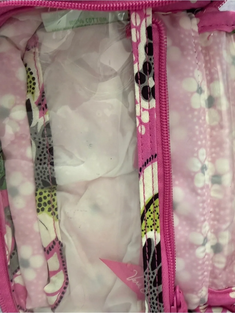 Vera Bradley Pink Quilted Floral Cosmetic Case with Green Leaves